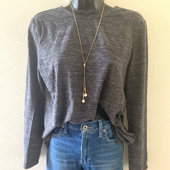 J. Jill Pure Charcoal Gray Knot Draped Back l/s Stretch Shirt knot back size M - Picture 1 of 11